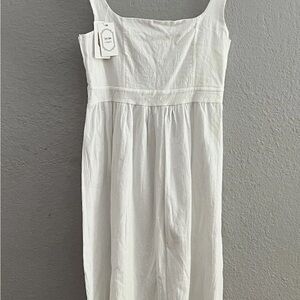 NWT Coeur De Vague Women White A Line MIDI Dress XL Smocked Sleeveless